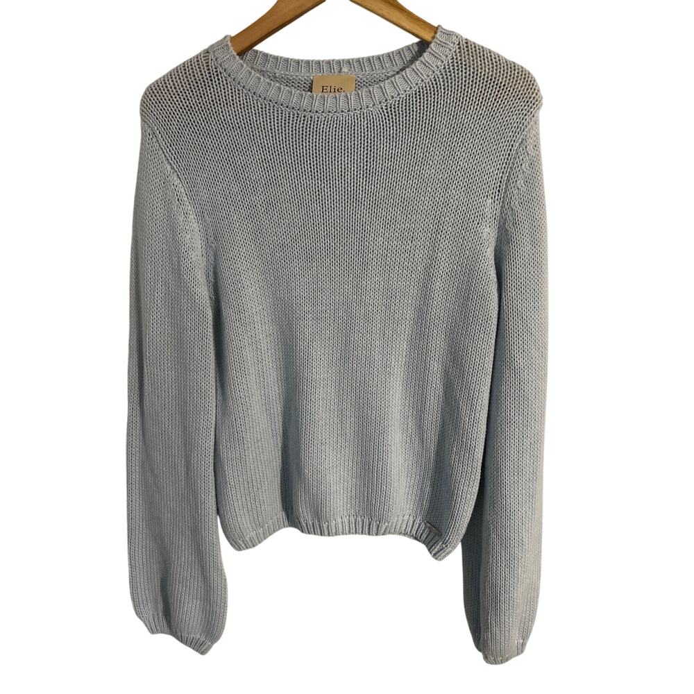 Elie Tahari sweater women’s size S light blue cotton blend balloon sleeve cozy